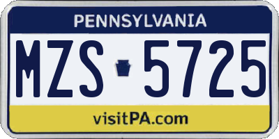 PA license plate MZS5725