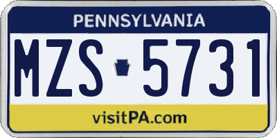 PA license plate MZS5731