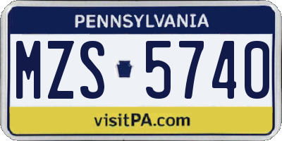 PA license plate MZS5740