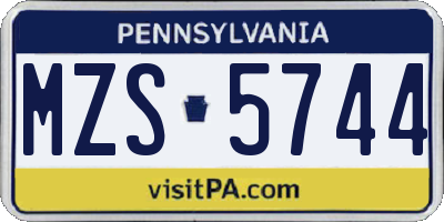 PA license plate MZS5744