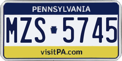 PA license plate MZS5745