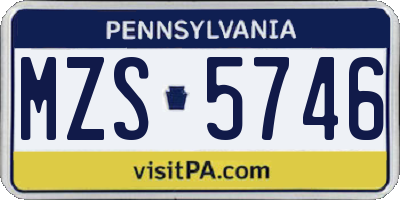 PA license plate MZS5746