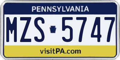 PA license plate MZS5747