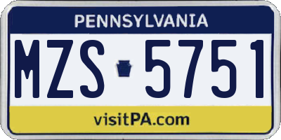PA license plate MZS5751