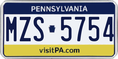 PA license plate MZS5754