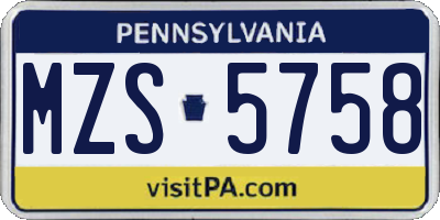 PA license plate MZS5758