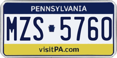 PA license plate MZS5760