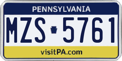 PA license plate MZS5761