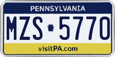 PA license plate MZS5770