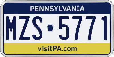 PA license plate MZS5771