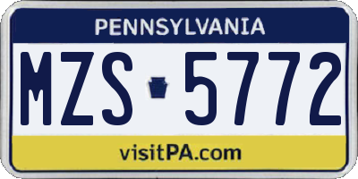 PA license plate MZS5772