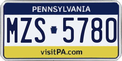 PA license plate MZS5780