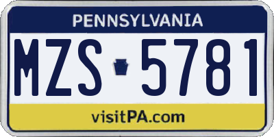 PA license plate MZS5781