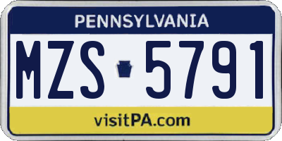 PA license plate MZS5791