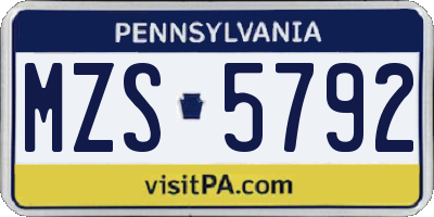 PA license plate MZS5792