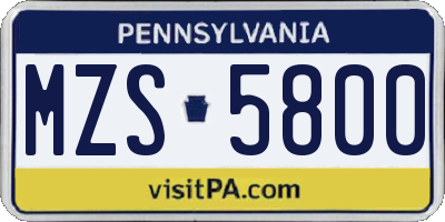 PA license plate MZS5800