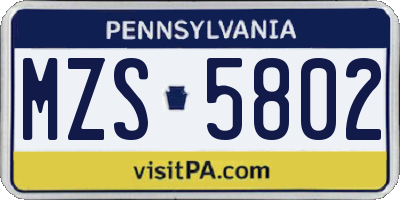 PA license plate MZS5802