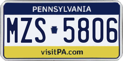 PA license plate MZS5806