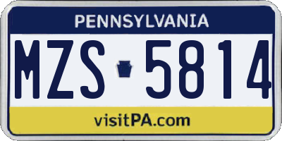 PA license plate MZS5814