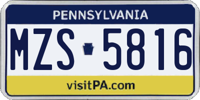 PA license plate MZS5816
