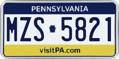 PA license plate MZS5821