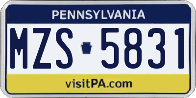 PA license plate MZS5831