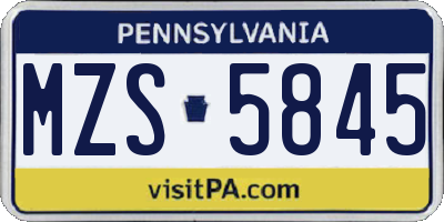 PA license plate MZS5845