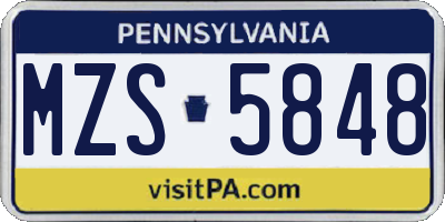 PA license plate MZS5848