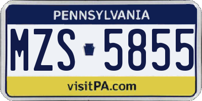 PA license plate MZS5855