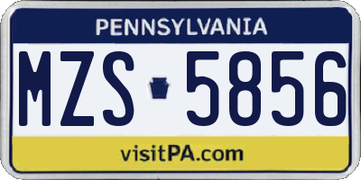 PA license plate MZS5856