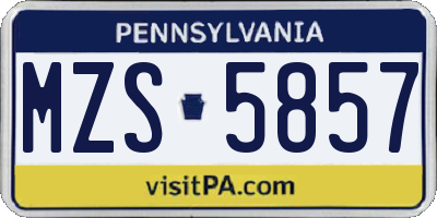 PA license plate MZS5857
