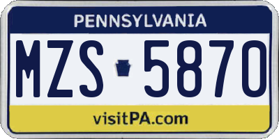 PA license plate MZS5870