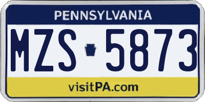 PA license plate MZS5873