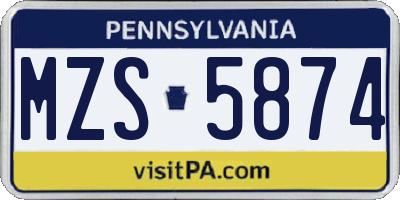 PA license plate MZS5874