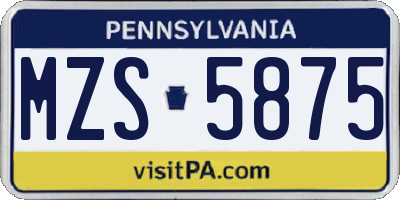 PA license plate MZS5875