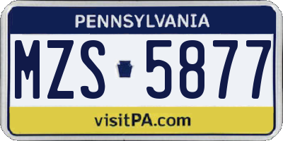 PA license plate MZS5877