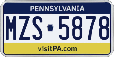 PA license plate MZS5878