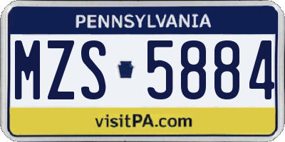 PA license plate MZS5884