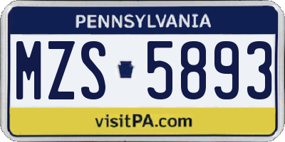 PA license plate MZS5893