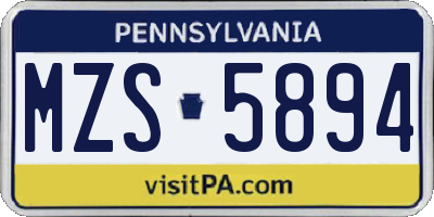 PA license plate MZS5894