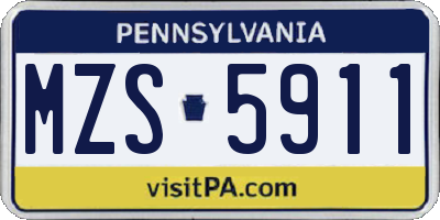 PA license plate MZS5911