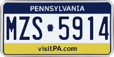 PA license plate MZS5914