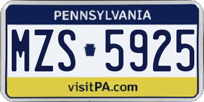 PA license plate MZS5925