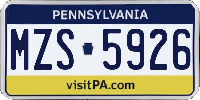 PA license plate MZS5926