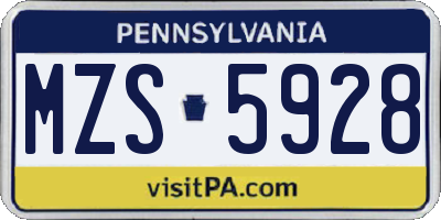 PA license plate MZS5928