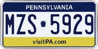 PA license plate MZS5929