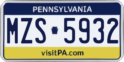 PA license plate MZS5932