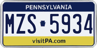 PA license plate MZS5934