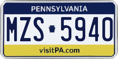 PA license plate MZS5940