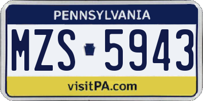 PA license plate MZS5943